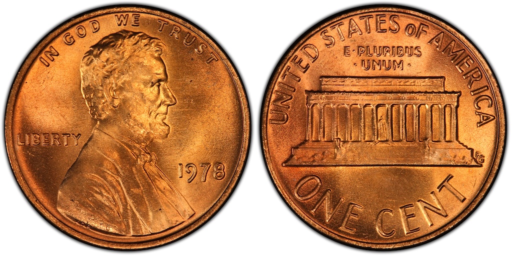 1978 penny doubled die obverse comparison: normal lettering vs DDO hub doubling on IN GOD WE TRUST